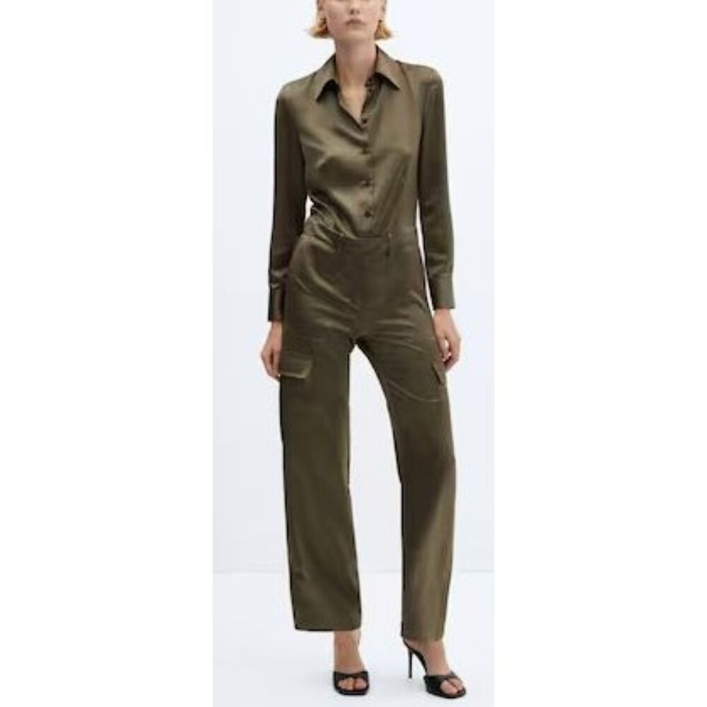 MNG Mango One Piece Suite Kate Size XS Jumpsuit Olive Green Cargo $139 NWT